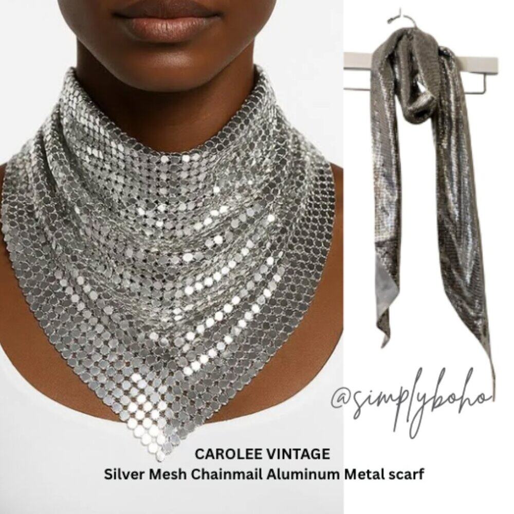 CAROLEE VINTAGE Silver Mesh Chainmail Aluminum Metal scarf / belt